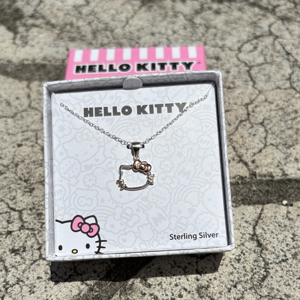 Hello Kitty Silver Pendant Necklace with Pink Bow